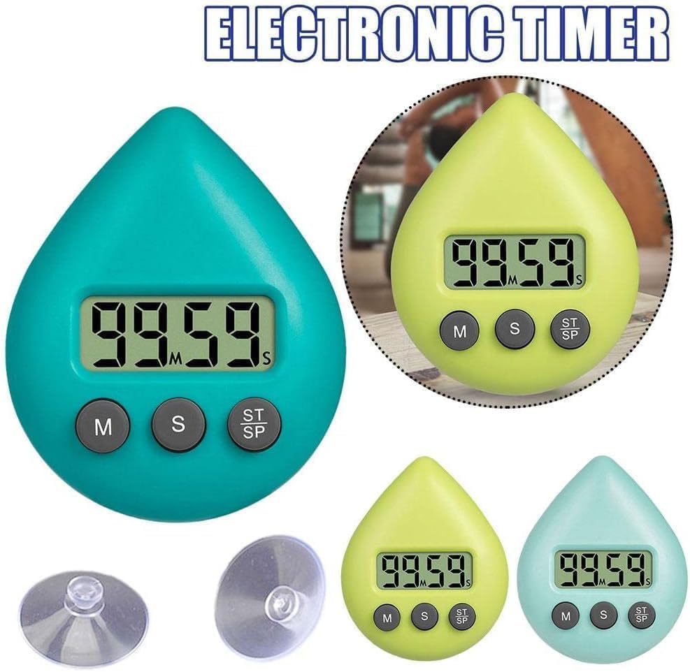 Temporizador de ducha verde de 2 piezas para niños y adultos, reloj de ducha digital con temporizador, temporizador impermeable con alarma y