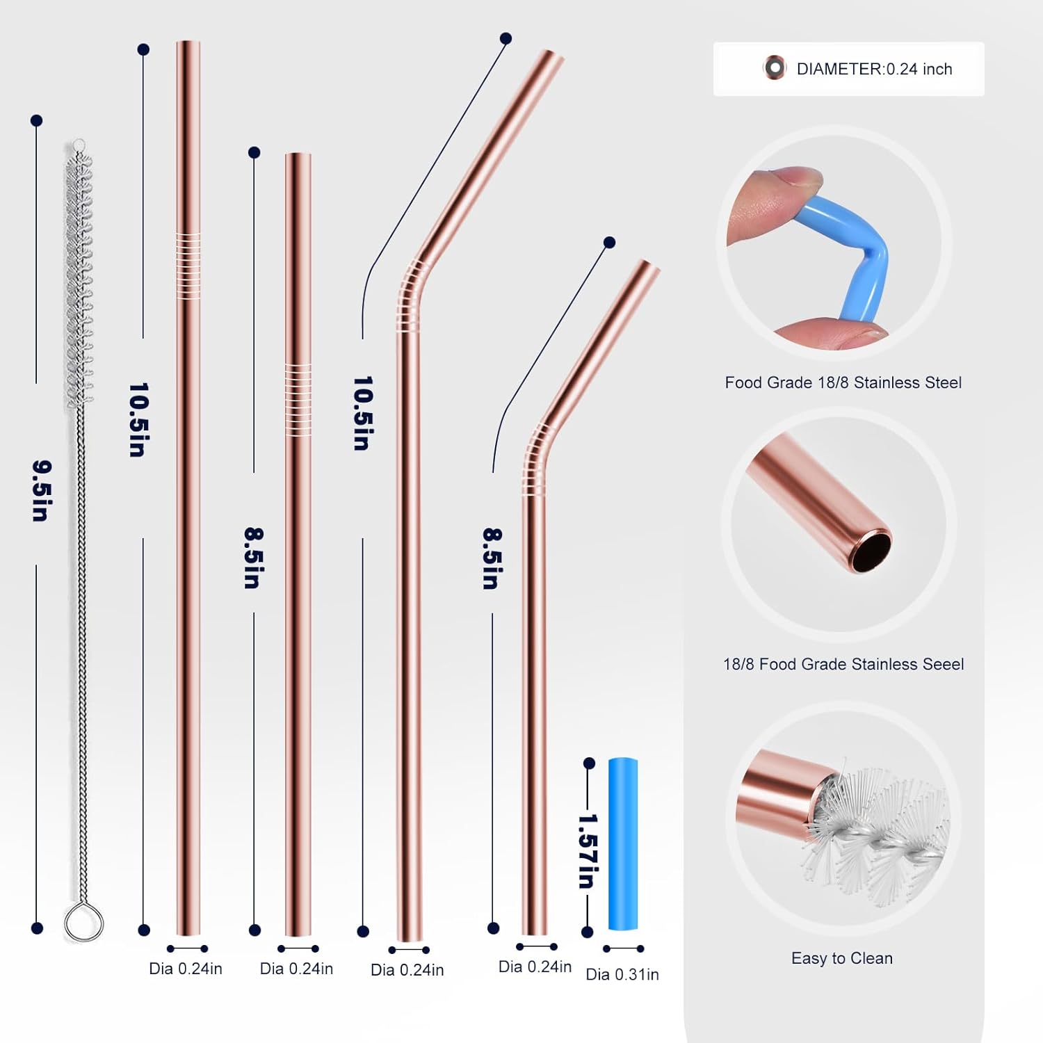 Pajitas de acero inoxidable de repuesto para la serie Yeti Rambler y vasos simples modernos de 2030 onzas, 16 popotes de metal reutilizables con