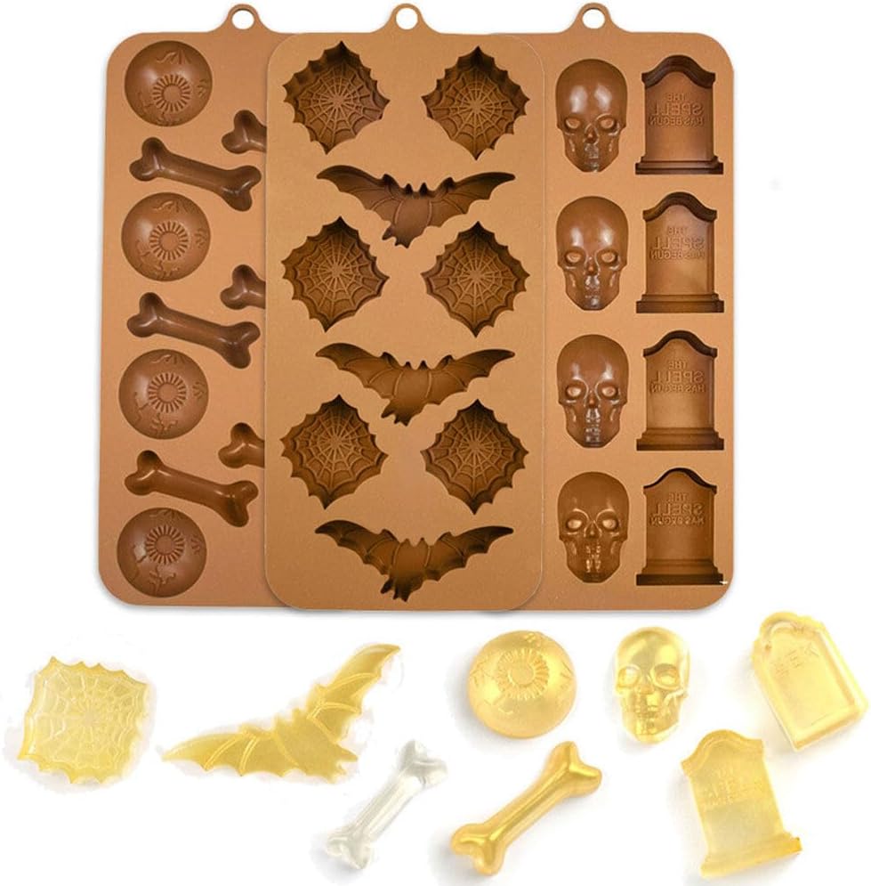 Molde de silicona de chocolate 3D, molde de silicona de murciélago, calabaza, calavera, esqueleto, caramelo, chocolate, fondant, molde para hornear,
