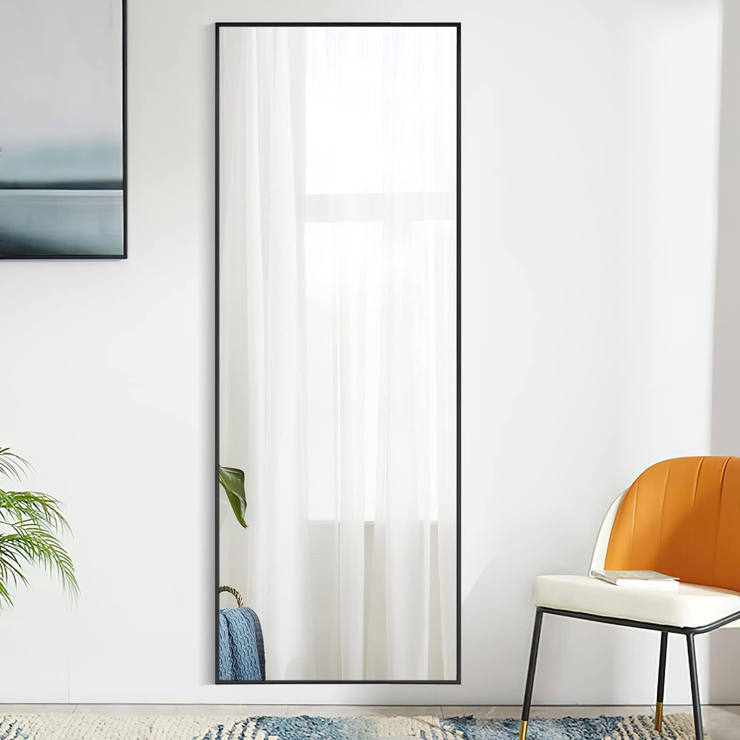 PexFix – Espejo de pie de longitud completa de 58 x 19 pulgadas, espejo de pared moderno con marco de aleación de aluminio para colgar o inclinarse