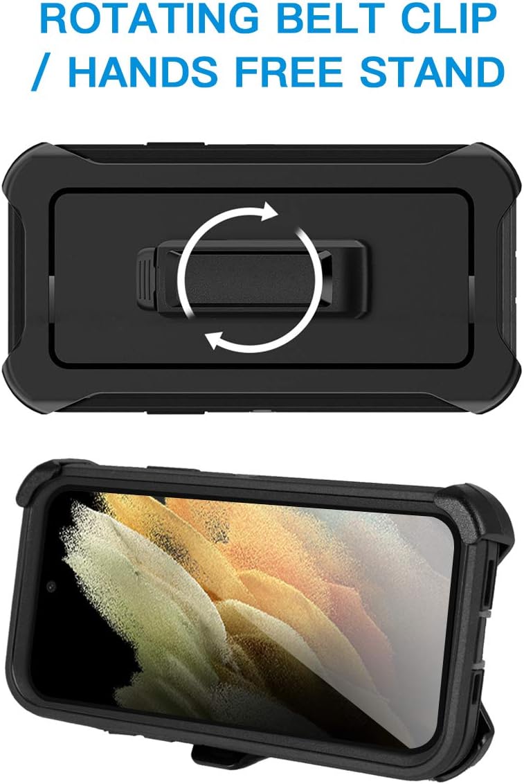 AICase Funda con clip para cinturón para Galaxy S21 Ultra con protector de pantalla, resistente protección contra caídas, cuerpo completo, a prueba