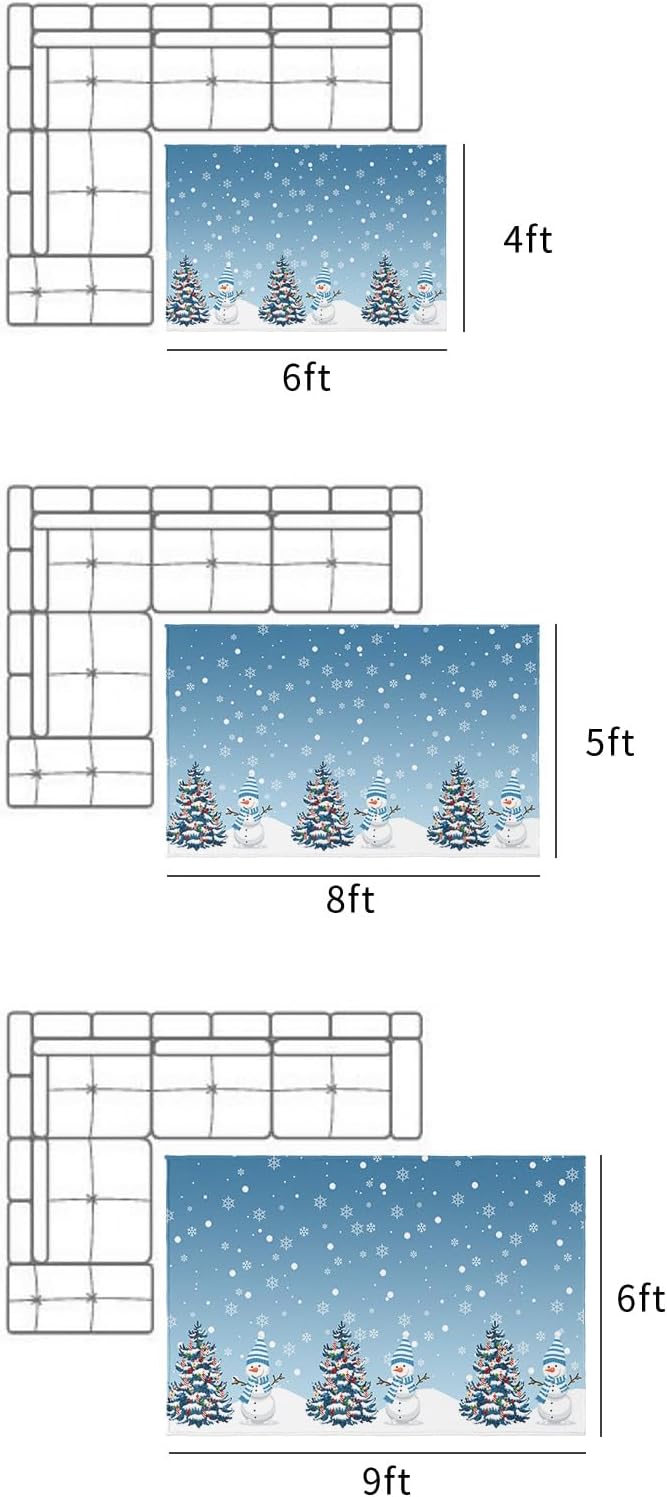 Outdoor Rug Carpet Waterproof 4×6 ft Area Rug, Merry Christmas Snow Xmas Tree Cute Ombre Blue Snowman Snowflake Large Floor Mat for Patio Balcony