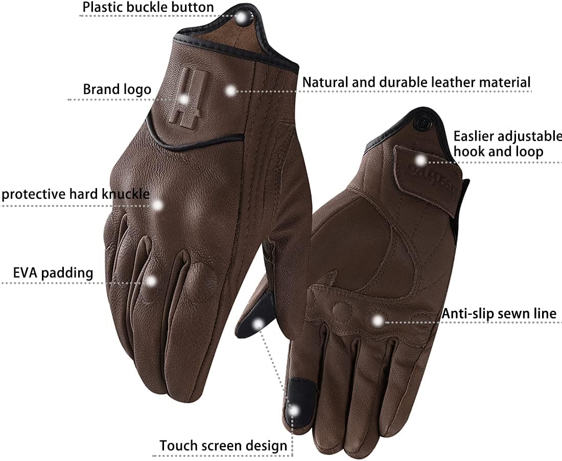 Harssidanzar Guantes de motocicleta de cuero cálido para hombre con pantalla táctil GM041US