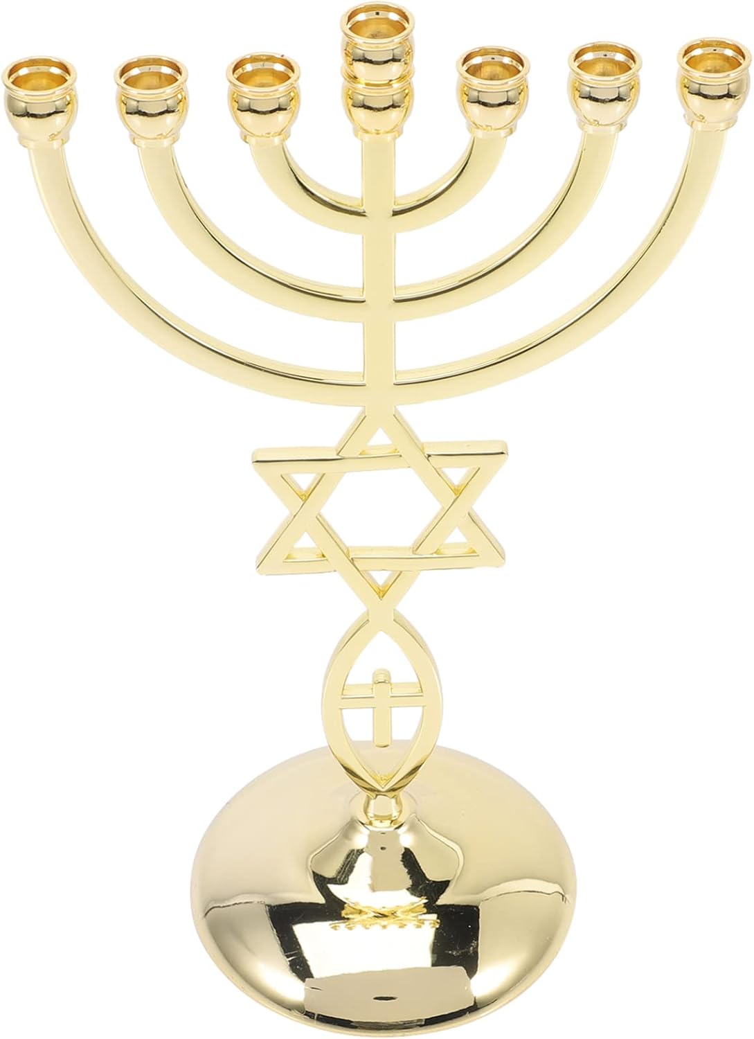 Candelabro, soporte para velas de menorá de Hanukkah, 7 ramas, centro de mesa de menorá, cono dorado, decoración para fiestas de vacaciones de
