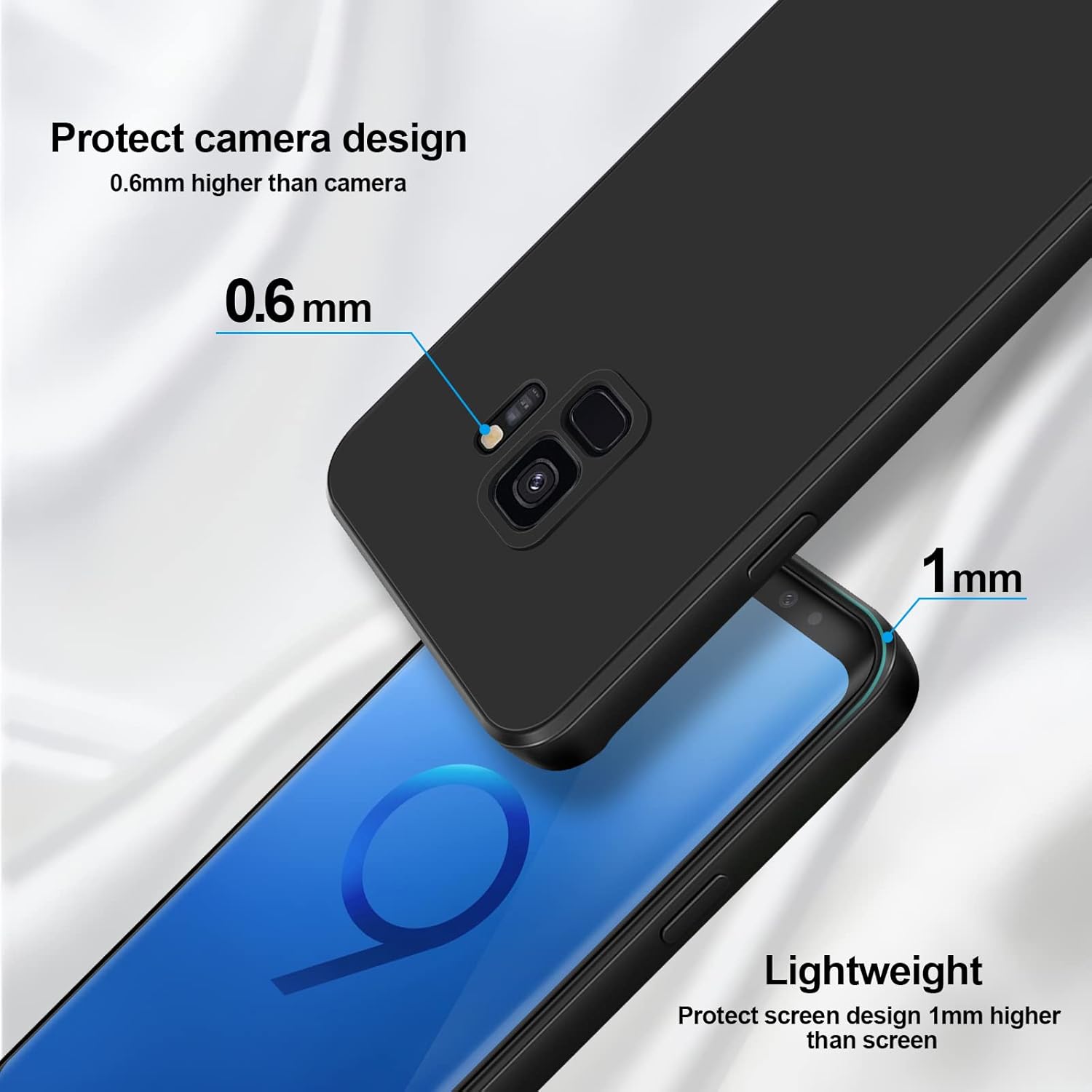 Funda de silicona compatible con Samsung Galaxy S9, funda de cuerpo completo sedoso suave al tacto con protección de cámara, funda a prueba de