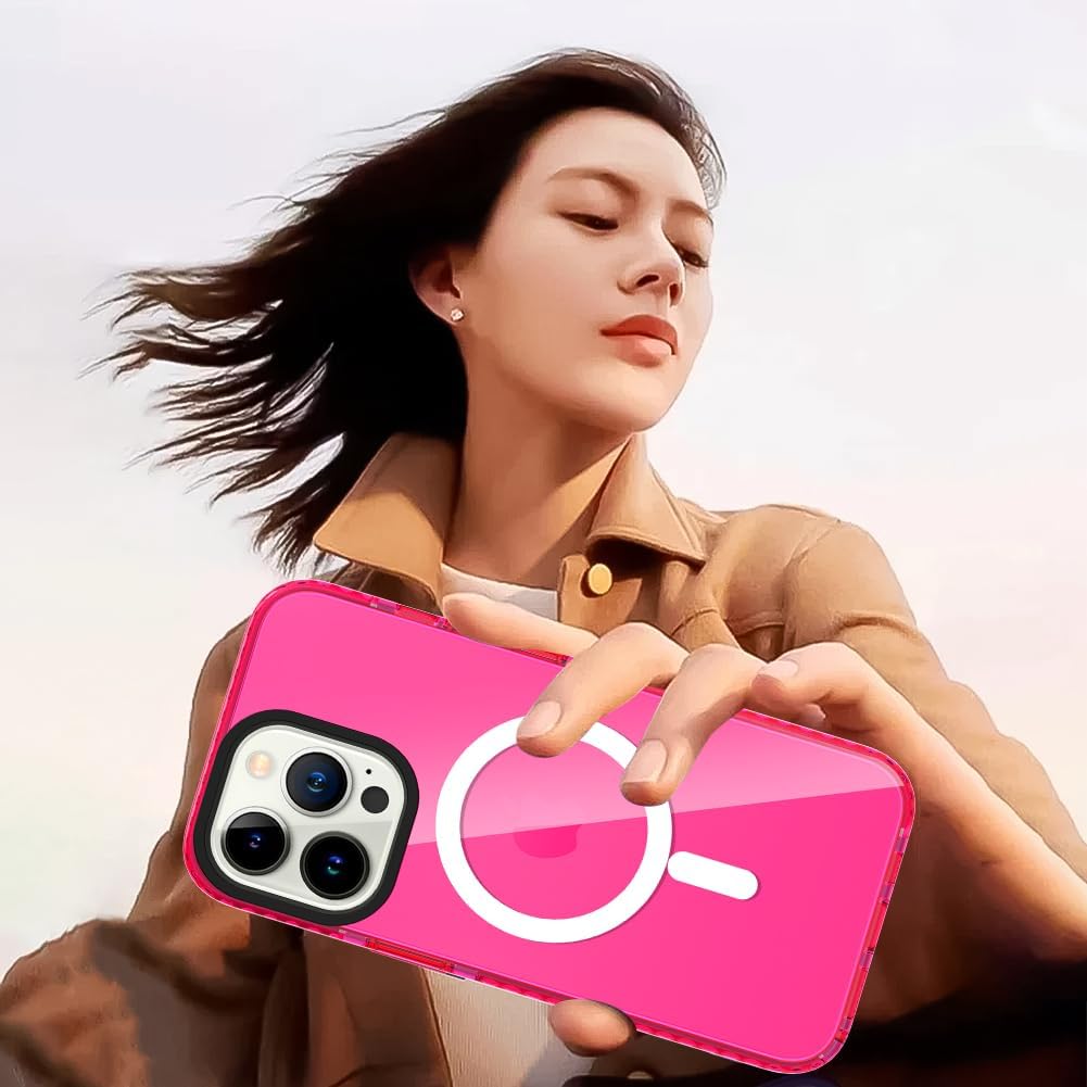 KANGHAR Funda magnética para iPhone 1212 Pro compatible con MagSafe Fuerte magnético Protección de grado militar Rosa intenso transparente a prueba