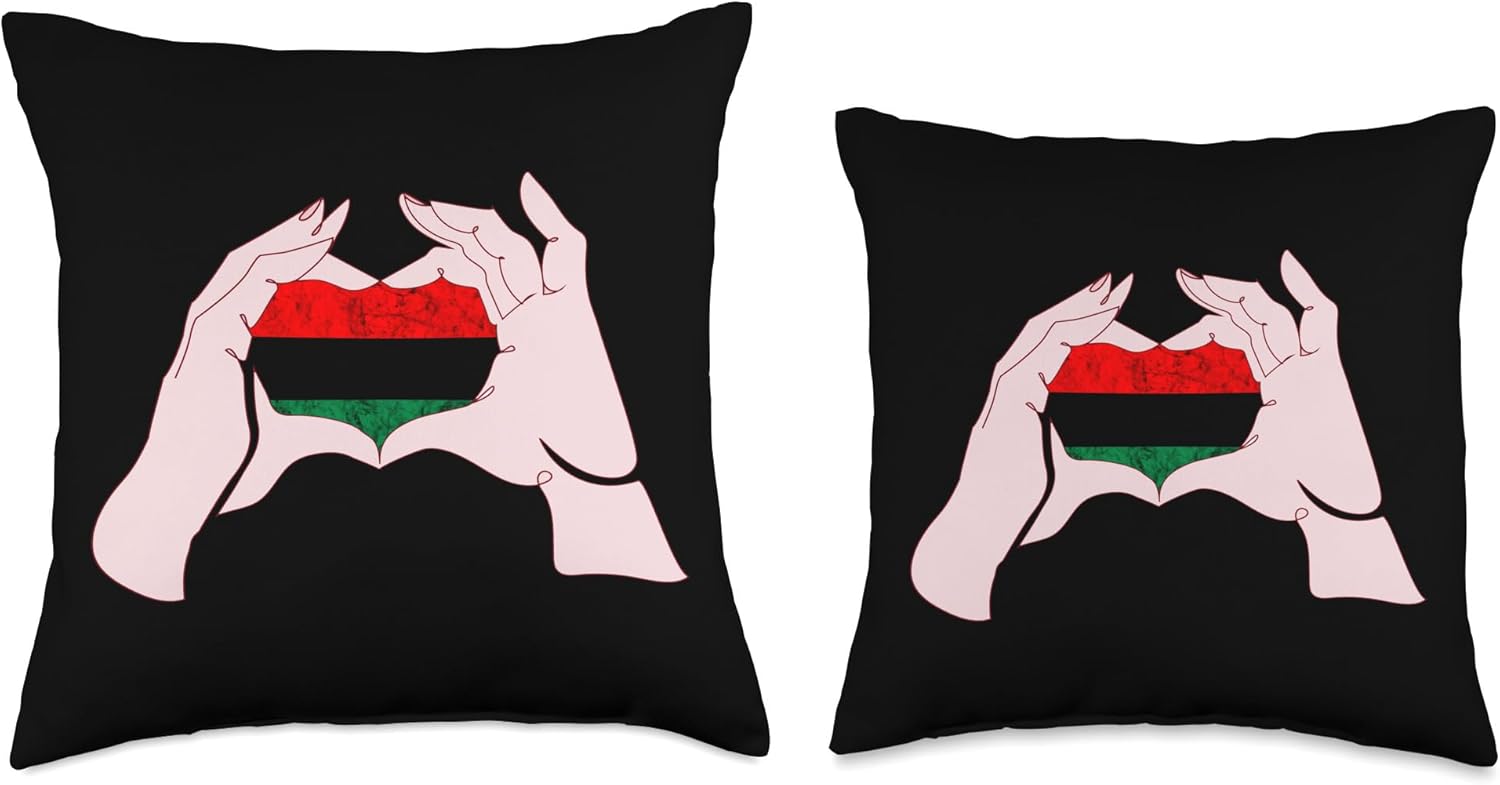 Pan African UNIA Flag Heart Sign Juneteenth Afro-American Throw Pillow, 18×18, Multicolor