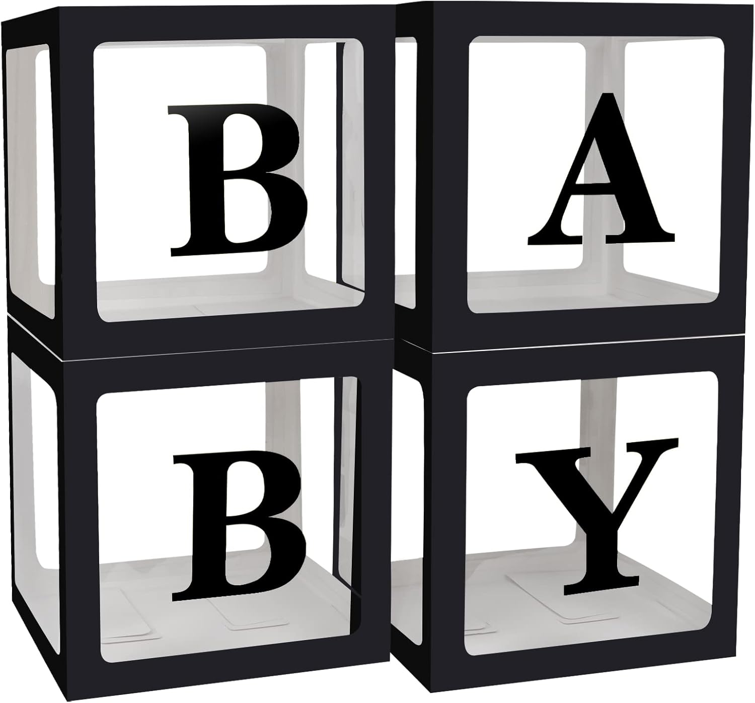 Cajas de bebé con letras para baby shower, 4 cajas de globos transparentes con 16 letras para cumpleaños de niños y niñas, decoraciones de