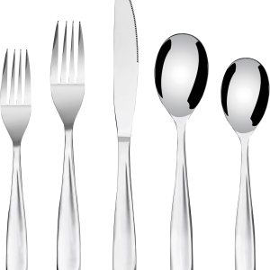 Bon Scoop – Juego de cubiertos de acero inoxidable de 20 piezas, incluye cuchillo, tenedorcuchara, pulido espejo, apto para lavavajillas, servicio Bon Scoop – Juego de cubiertos de acero inoxidable de 20 piezas, incluye cuchillo, tenedorcuchara, pulido espejo, apto para lavavajillas, servicio