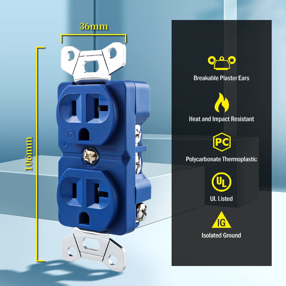 Tertullus Toma de corriente dúplex de gama alta 20 amperios 125250 voltios audiófilo toma de corriente eléctrica de pared 2 polos toma de tierra