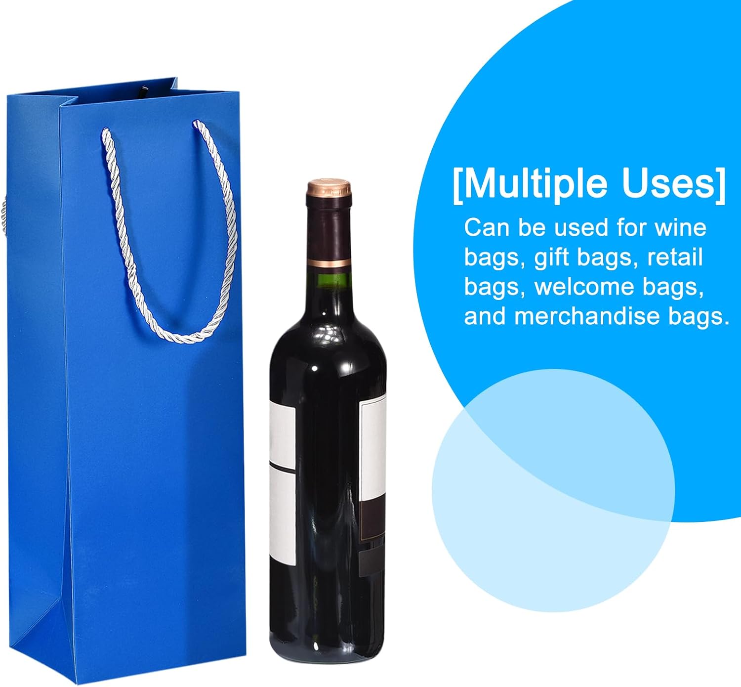 uxcell Bolsas de vino, 12 unidades, color azul, de 5 x 4 x 14 pulgadas, bolsas de regalo de vino con asas de cuerda, bolsa de papel para vino, para
