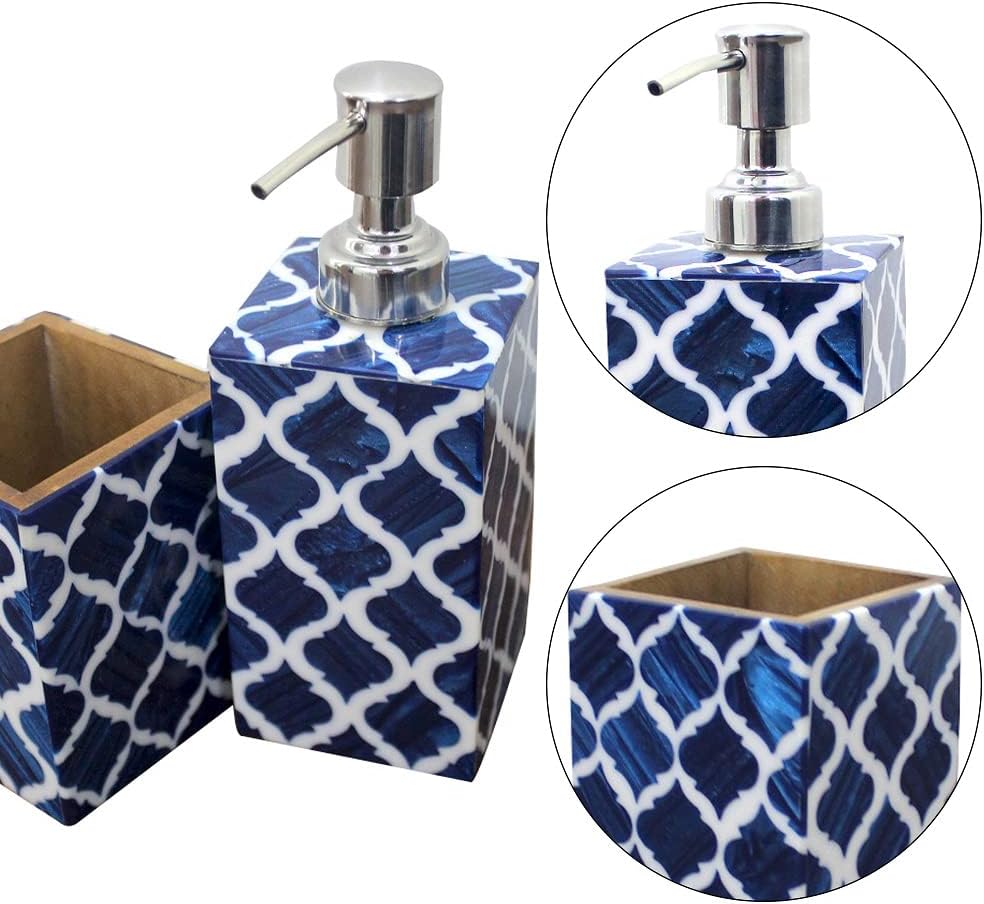 Dispensadores de jabón Morrish Morrish y soporte para cepillo de dientes, accesorios de baño, artículos para el hogar de aspecto real (azul y blanco)