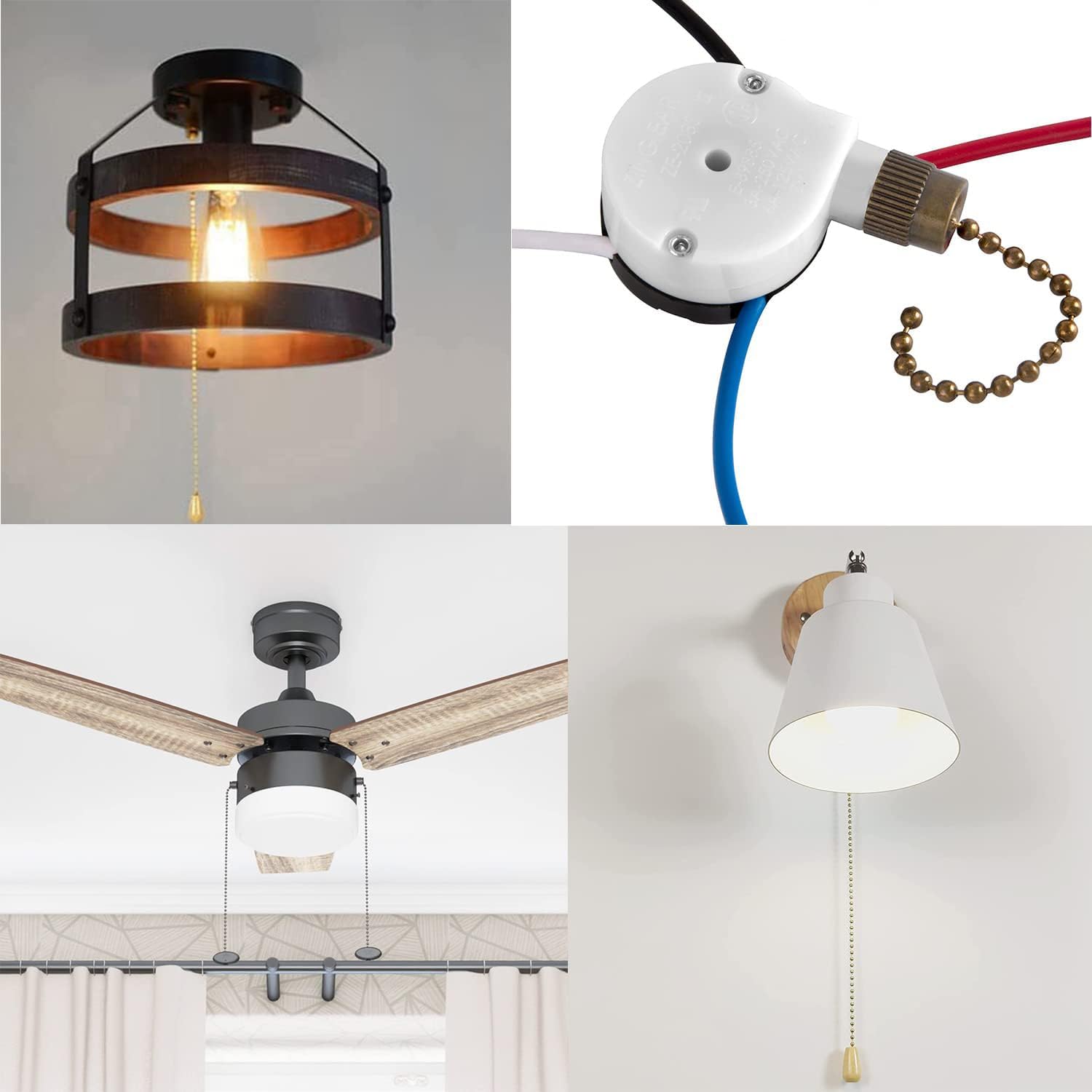 ZE-208s – Interruptor de ventilador de techo de 3 velocidades, con 4 cables preinstalados, compatible con reemplazo de interruptor de ventilador