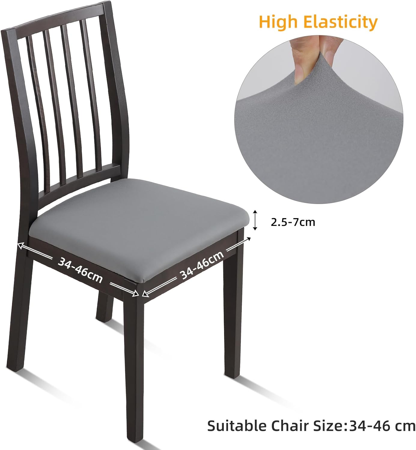 YISUN Fundas de asiento impermeables para comedor, elásticas, extraíbles y lavables, fundas de asiento de silla de cocina con lazos elásticos y