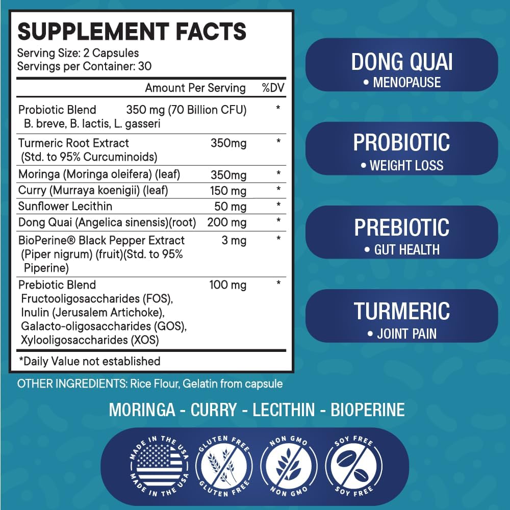 Probióticos Pro Optimize para mujeres, menopausia, 70 mil millones de UFC, salud digestiva, alivio para la hinchazón, sofocos, apoyo articular,