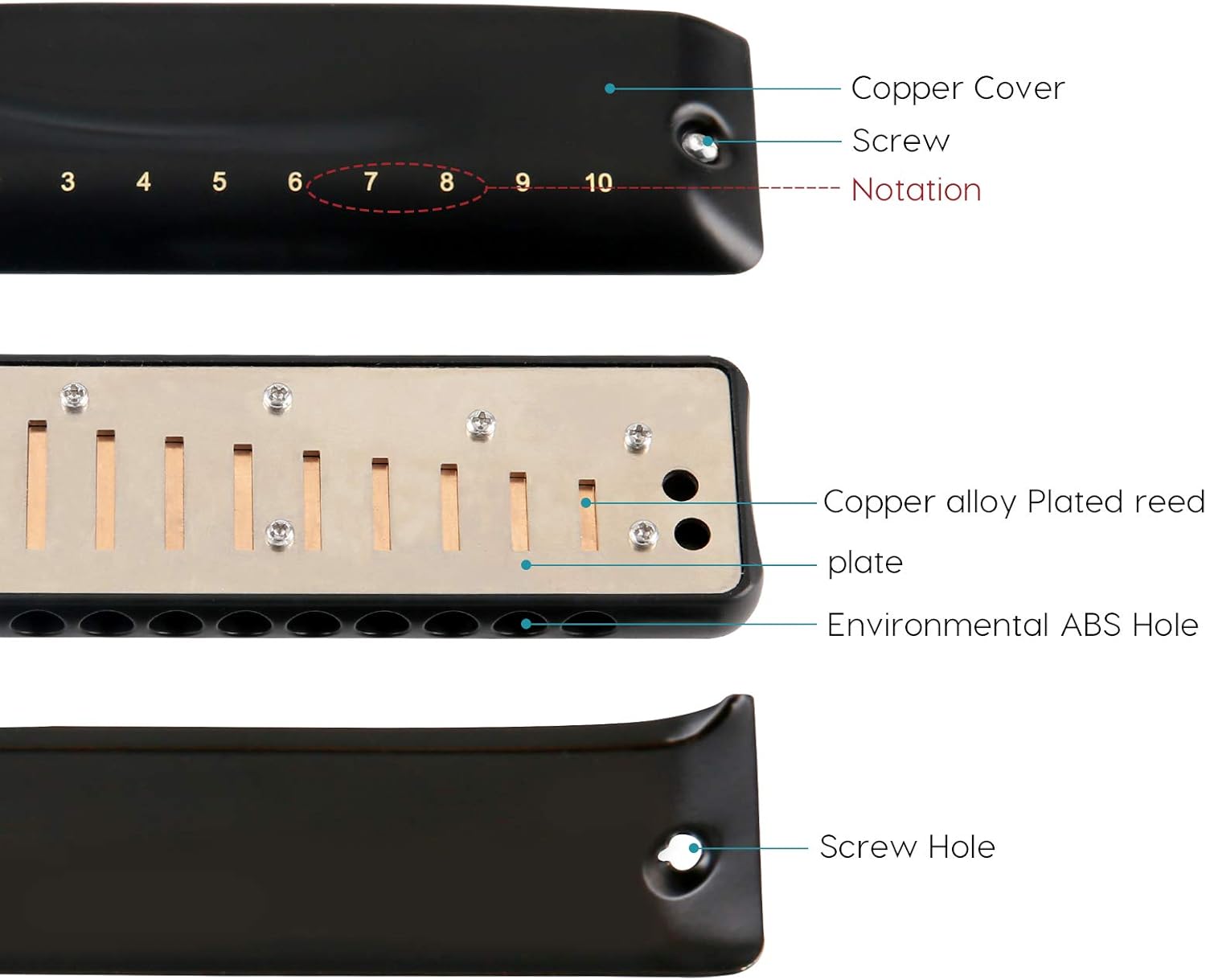 JDR Harmonica Key of Paddy C Ninja, Blues Mini Arpa 10 Agujeros 20 Tonos Musical con Estuche para Adultos Niños Principiantes Profesionales