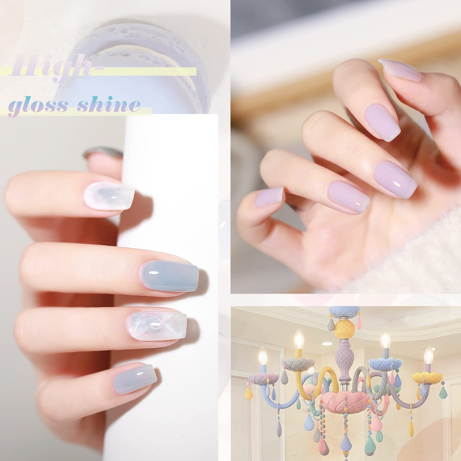 OPUIU Juego de 24 esmaltes de uñas de gel de gelatina pastel nude rosa translúcido con base superior mate, capa superior mate, regalo para mujeres y