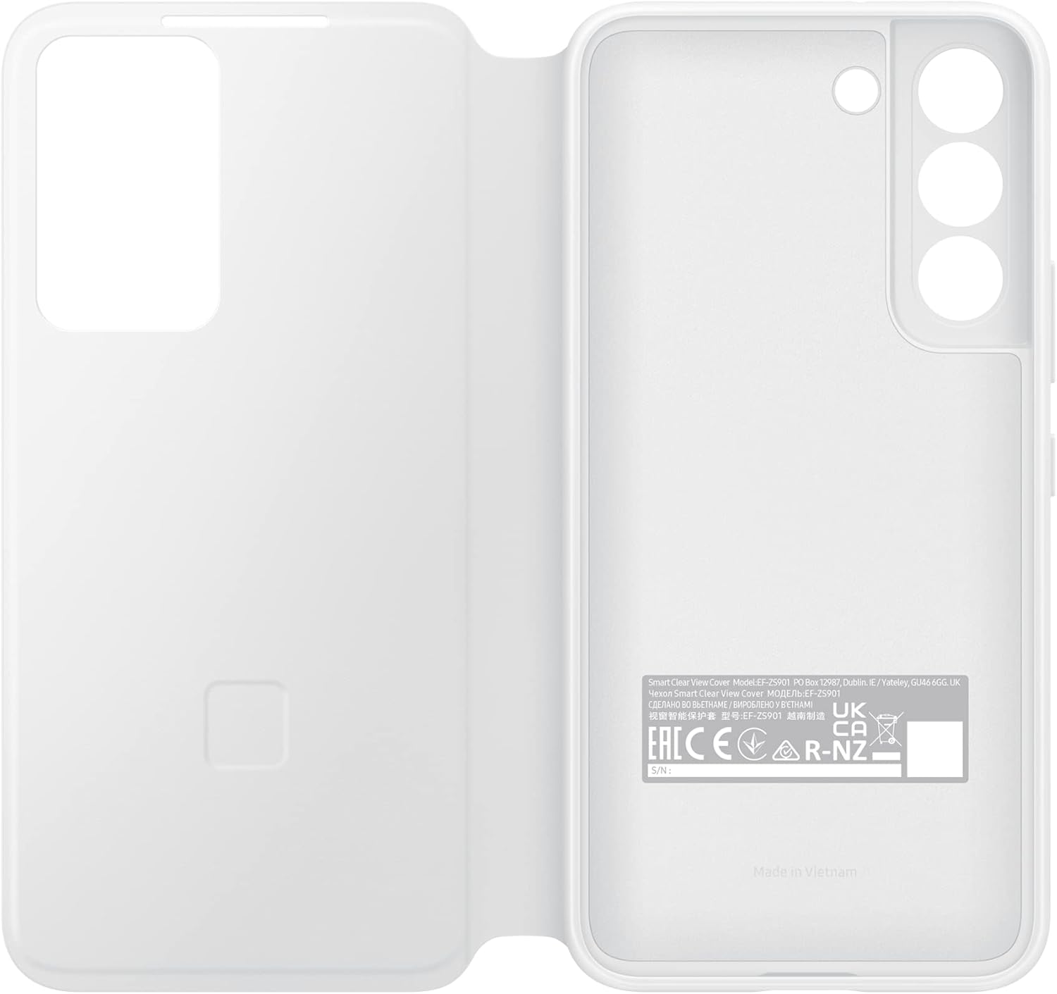 SAMSUNG Funda protectora para teléfono Galaxy S22 S-View, control de grifo, diseño de vanguardia, versión estadounidense, color blanco,