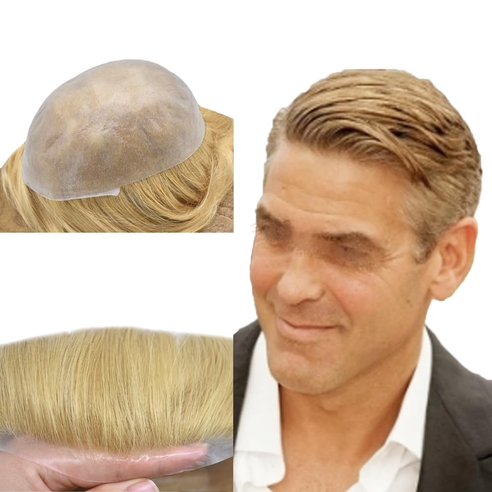 Pieza de pelo para hombre Toupee pelo humano real Toupee para hombres Piezas de pelo Sistema de reemplazo para hombres Piel ultra fina 0.002 in