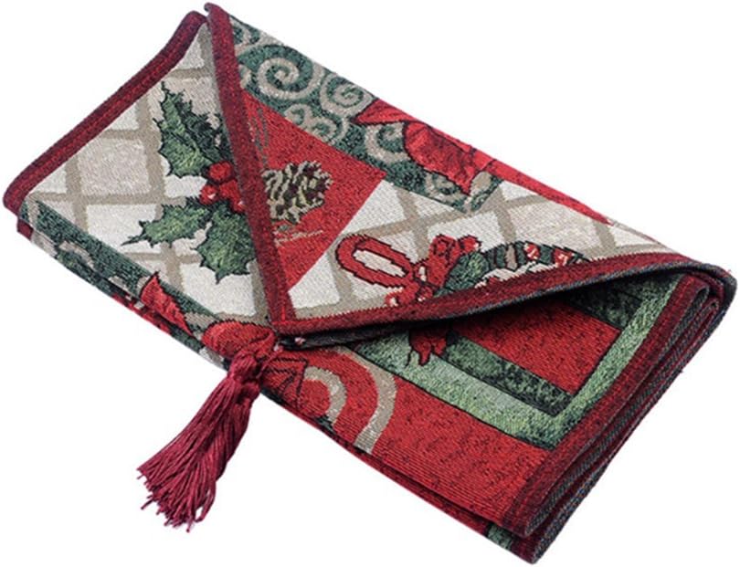Camino de mesa decorativo de Navidad de 13 x 71 pulgadas, tejido jacquard rojo de flor de pascua verde, hojas verdes, alegría, paz, amor, flor de