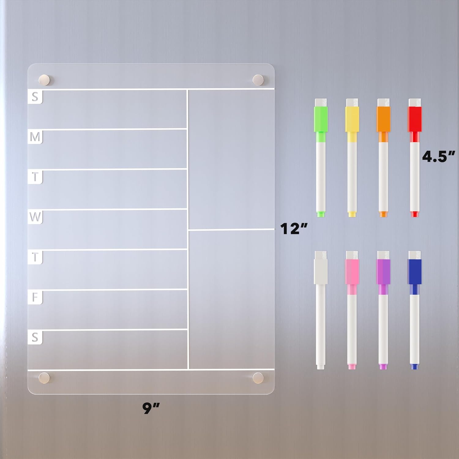 Planificador de comidas de acrílico, tablero magnético de menú para refrigerador de cocina con 8 marcadores, refrigerador transparente, calendario