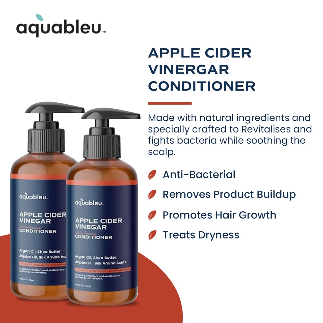 Aquableu Acondicionador natural de vinagre de sidra de manzana, aclarador y reparador, antiencrespamiento y caspa, para la caída del cabello, sin