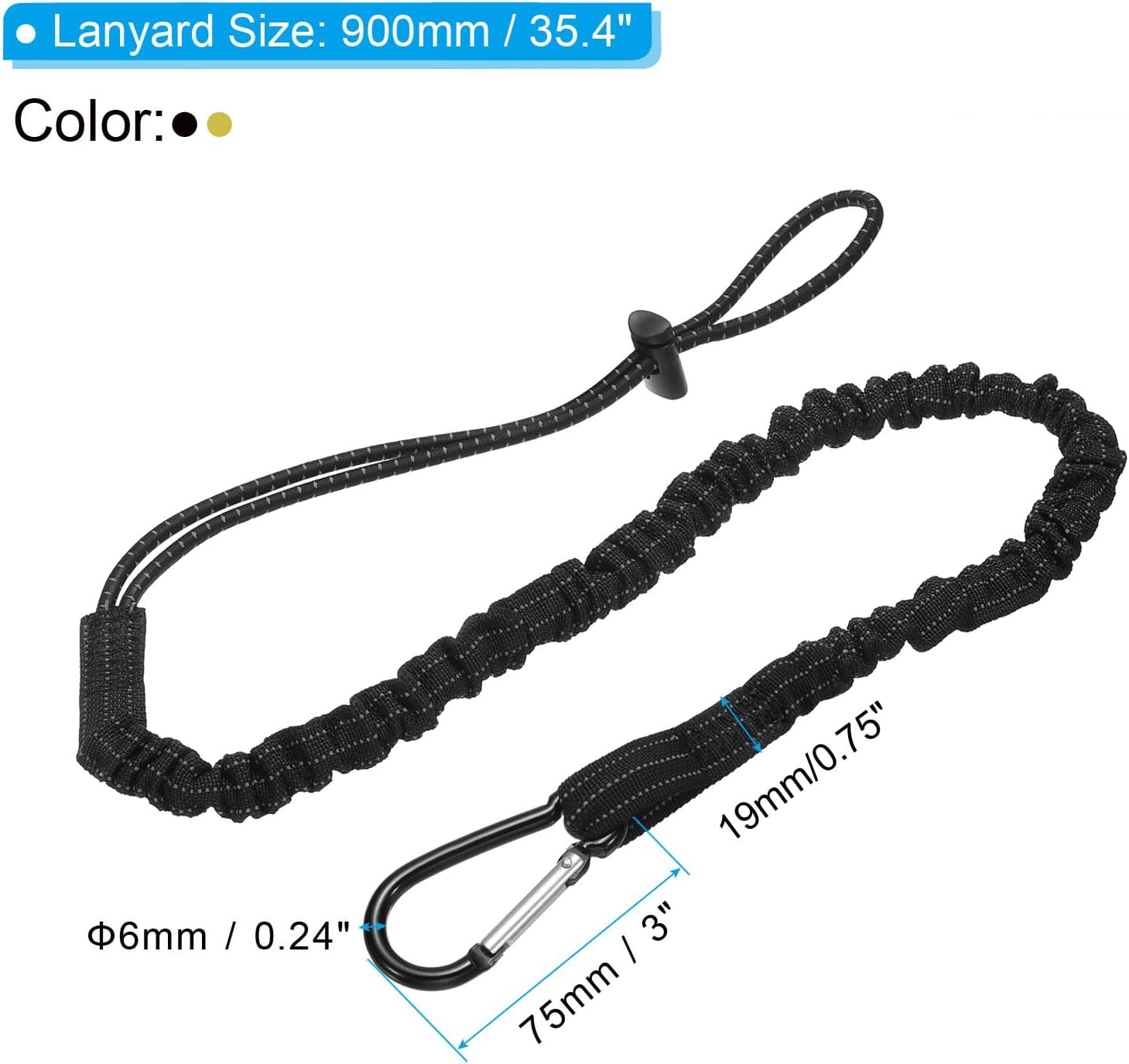 PATIKIL Cordón para herramientas con gancho a presión, paquete de 2 correas de seguridad de 35 pulgadas para protección contra caídas, negro y