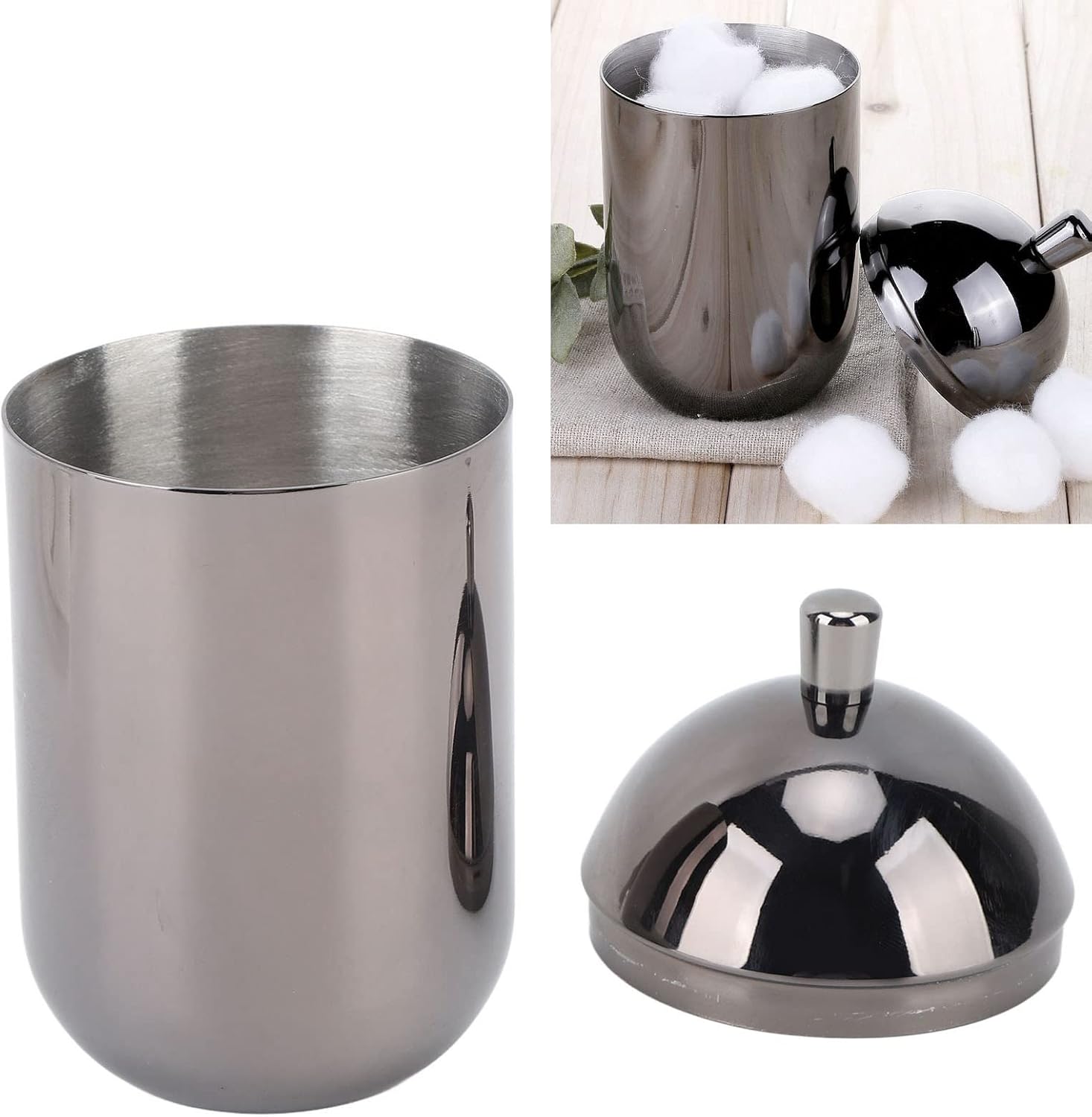 Kuuleyn Soportes para hisopos de algodón de acero inoxidable, tarro de almacenamiento de bolas de algodón cosmético, duradero, multiusos, a prueba