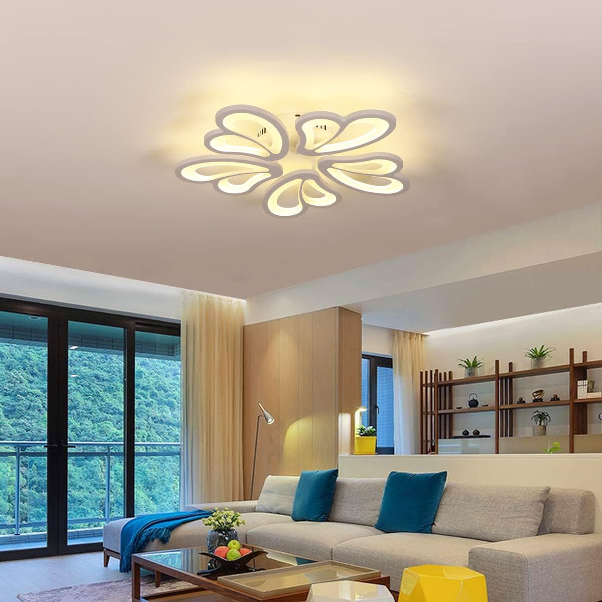 Lámpara de techo moderna, lámpara de techo de acrílico moderna de 55 W, lámpara LED con forma de flor de metal para sala de estar, dormitorio,