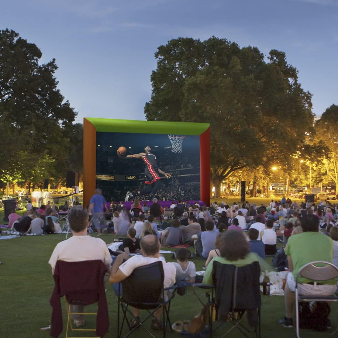 Pantalla de proyector inflable de 14 pies para ver películas de TV en exteriores e interiores, soplador, amarre, estacas, bolsas de arena y bolsa de