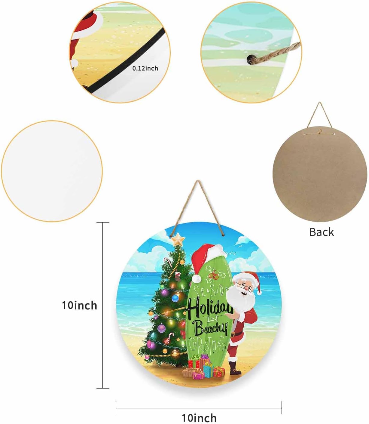 Letrero de bienvenida para decoración de puerta delantera, árbol de Navidad, Papá Noel, tabla de surf, coronas de 10 pulgadas, decoración navideña