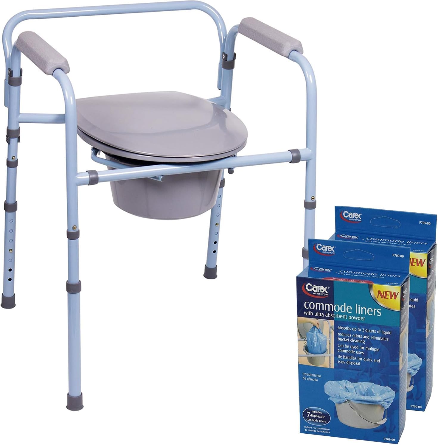 Carex Cómoda plegable 3 en 1 con 14 forros de cómoda – Porta Potty para adultos – Inodoro portátil para campamento, soporta hasta 300 libras,