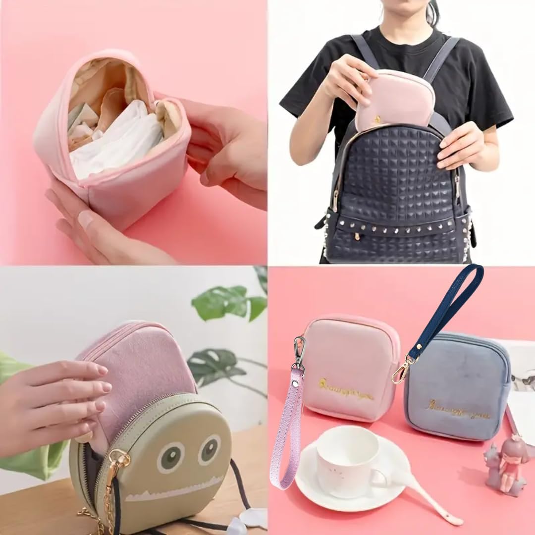 Bolsas de almacenamiento reutilizables para servilletas sanitarias portátiles para mujeres y niñas  Terciopelo suave al tacto con cordón de clip
