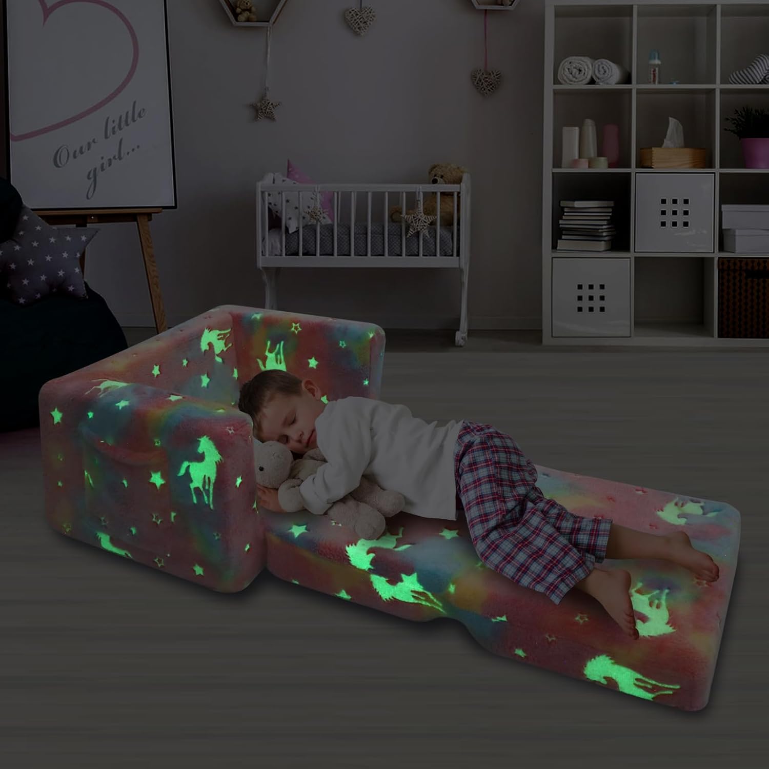 Sofá para niños pequeños, silla plegable para niños, sofá convertible para niños pequeños, sofá extraíble que brilla en la oscuridad, regalo de