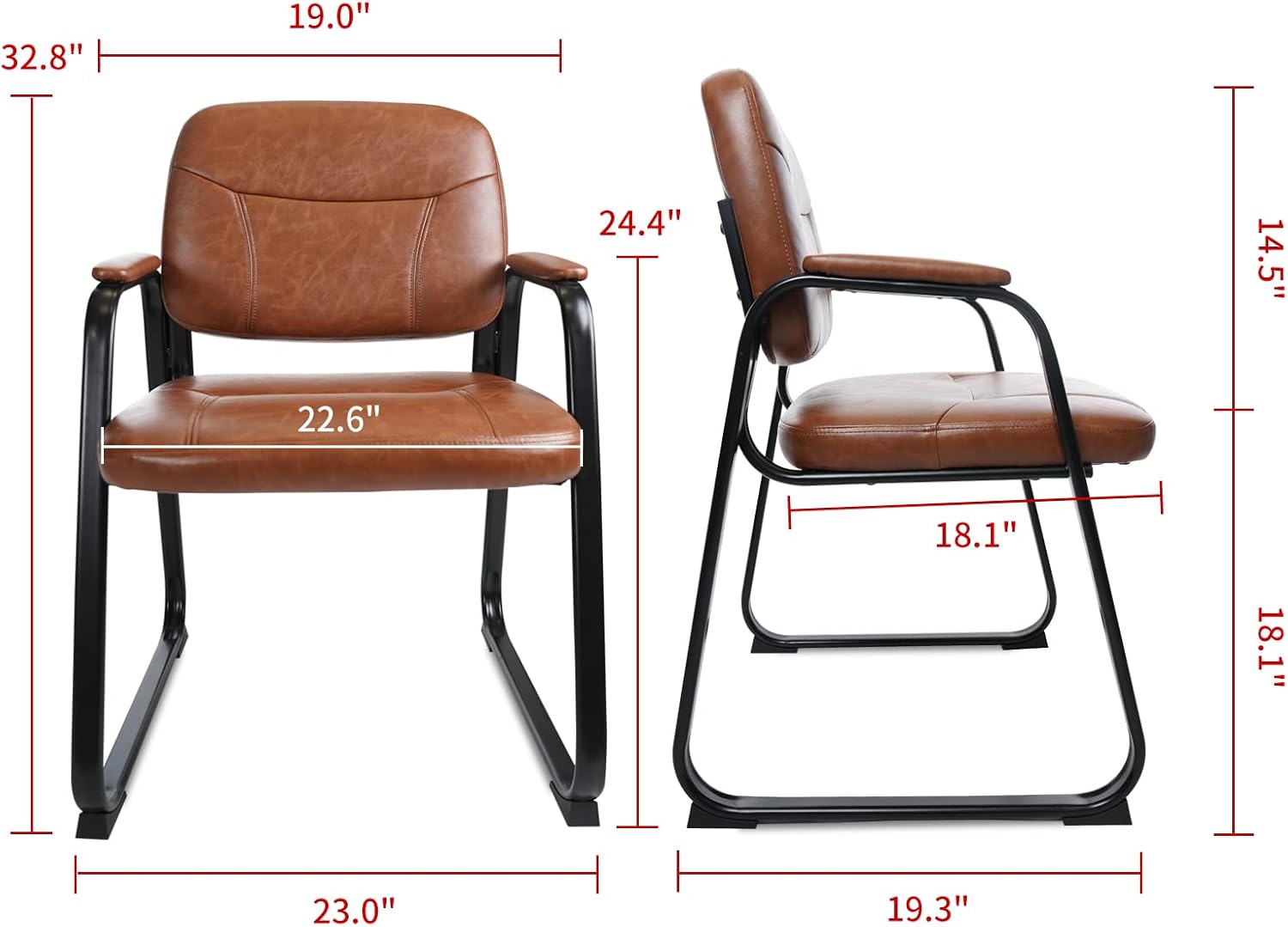 CLATINA Silla de invitados para sala de espera, de cuero regenerado, con reposabrazos, estilo moderno, con base de trineo y marco de metal sólido