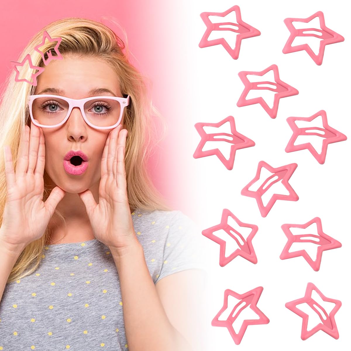 Pinzas para el cabello con diseño de estrellas, bonitos pasadores pequeños Y2K, antideslizantes, huecas, con purpurina, pequeños clips para mujeres