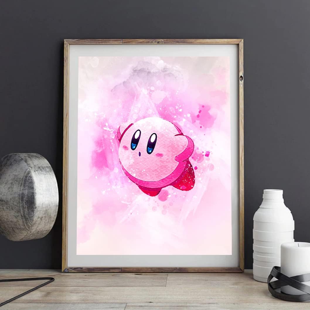 Kirby – Póster de pared con diseño de acuarela Kirby, póster de Super Smash Bros Kirbys Dreamland, mercancía de Kirby para paredes o dormitorio,