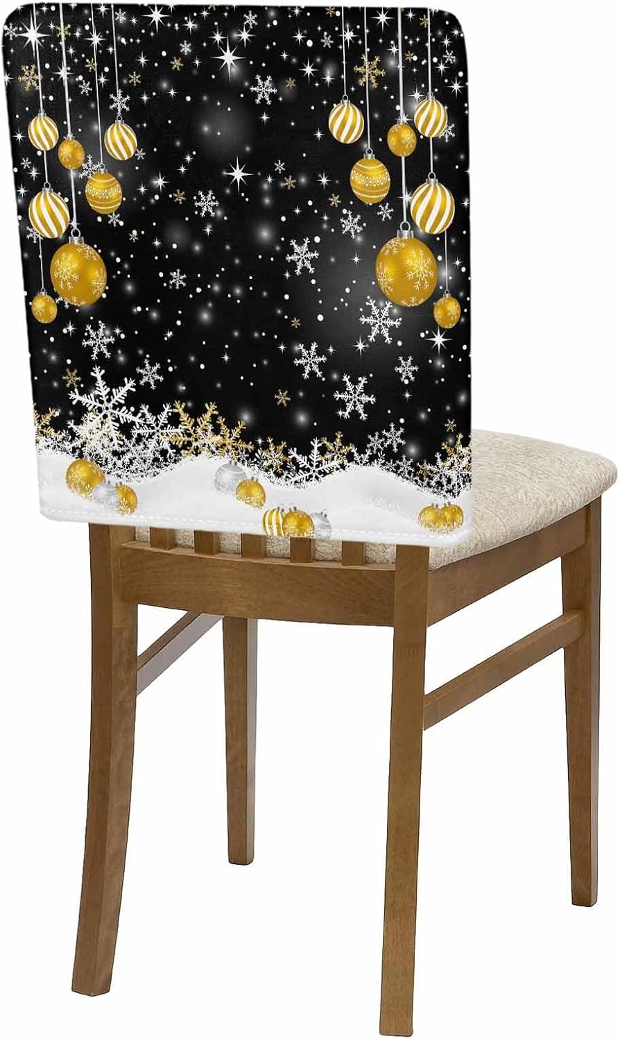 AMZRicher Paquete de 4 fundas de respaldo de bolas de Navidad para sillas de comedor, lavables, extraíbles y lavables, protector de silla para boda,