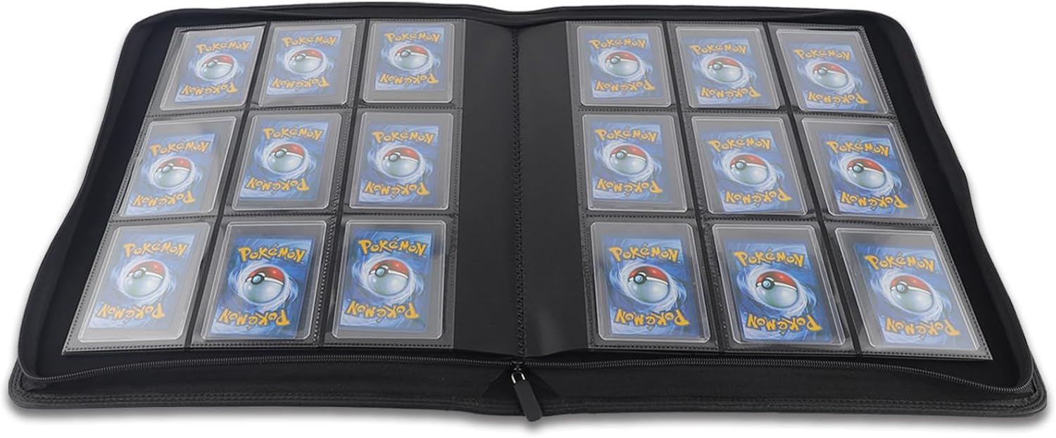 Carpeta con 9 bolsillos  Capacidad para 252 cargadores superiores, 25 cargadores superiores incluidos, bolsillos de doble cara sin anillo, carpeta