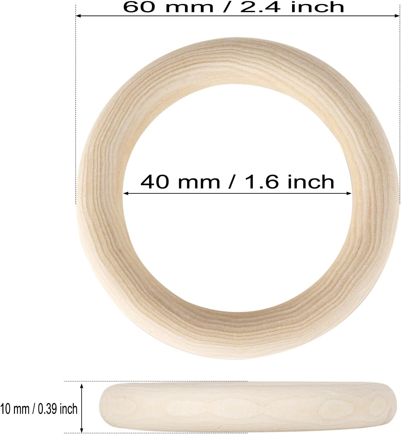 20 anillos de madera sin terminar de 2.362 in para manualidades, anillos de madera maciza natural para manualidades sin pintura, anillos de madera