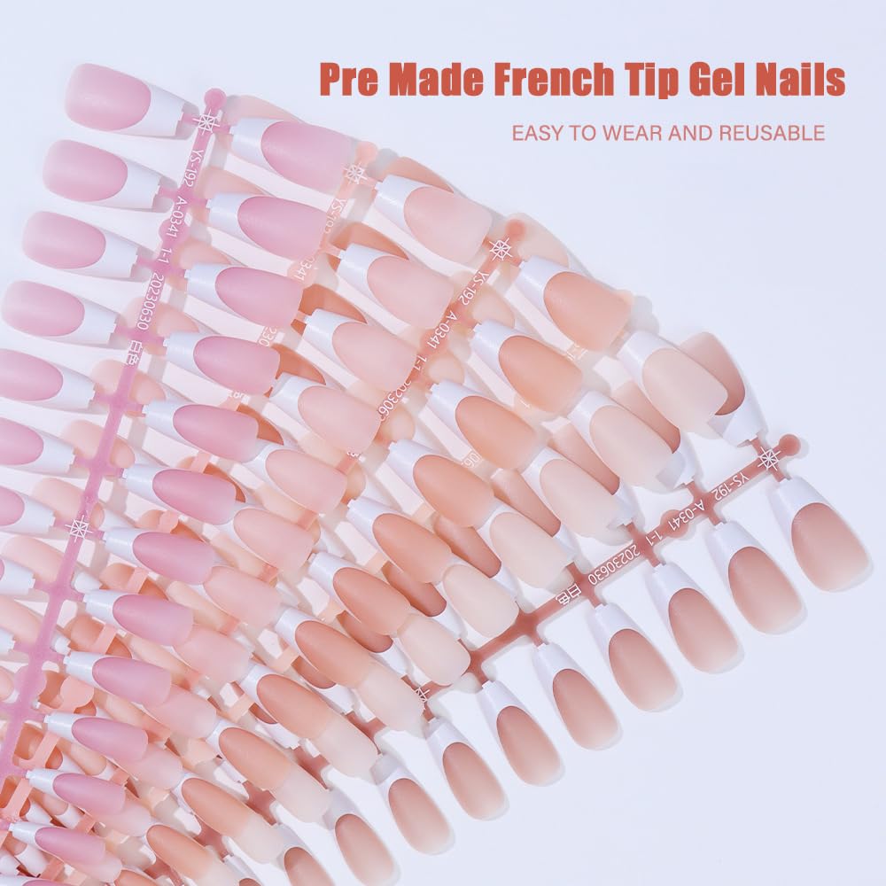SWETIDY French Tips – Puntas de uñas de gel de almendra corta, 240 unidades, punta francesa rosa, puntas de capa X con punta preaplicada,