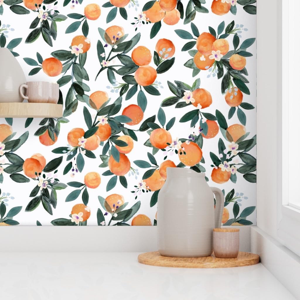 Spoonflower Papel tapiz autoadhesivo de 3 x 2 pies  Clementine White Oranges Frutas Cítricos Verano Tropical Pequeña Escala Clementinas Papel
