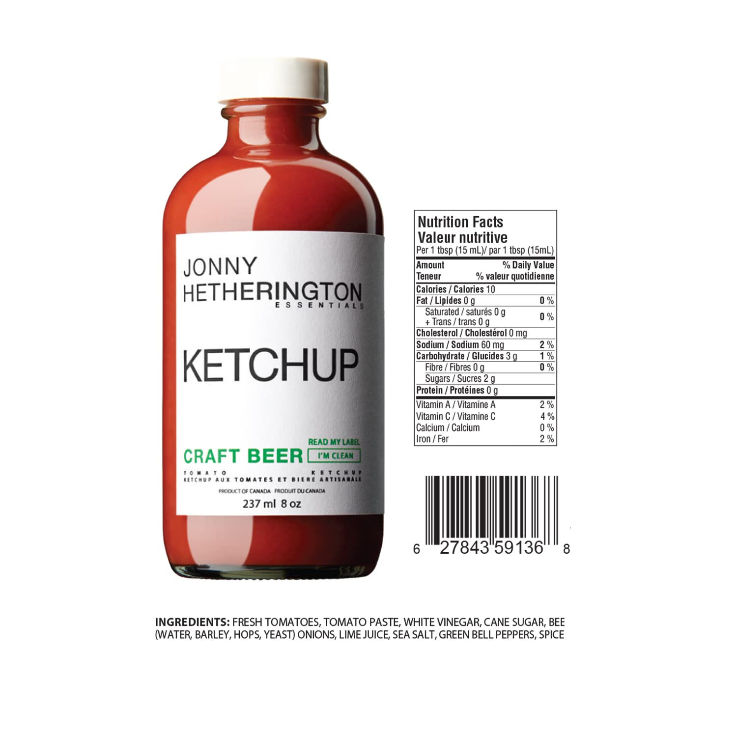 Jonny Hetherington Essentials Ketchup de tomate, ingredientes totalmente naturales, sin aditivosconservantes, cobertura perfecta para condimentos