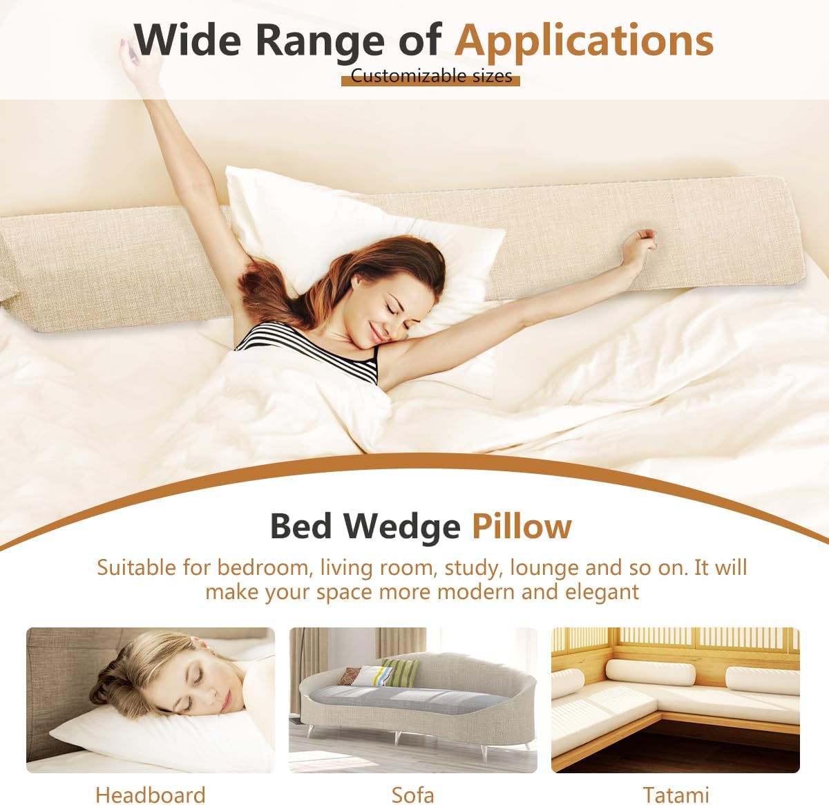 Almohada de cuña de cama para cabecero, almohada de cuña de colchón para cama individualXL, relleno de espacio de cama, cierra el espacio (0-12