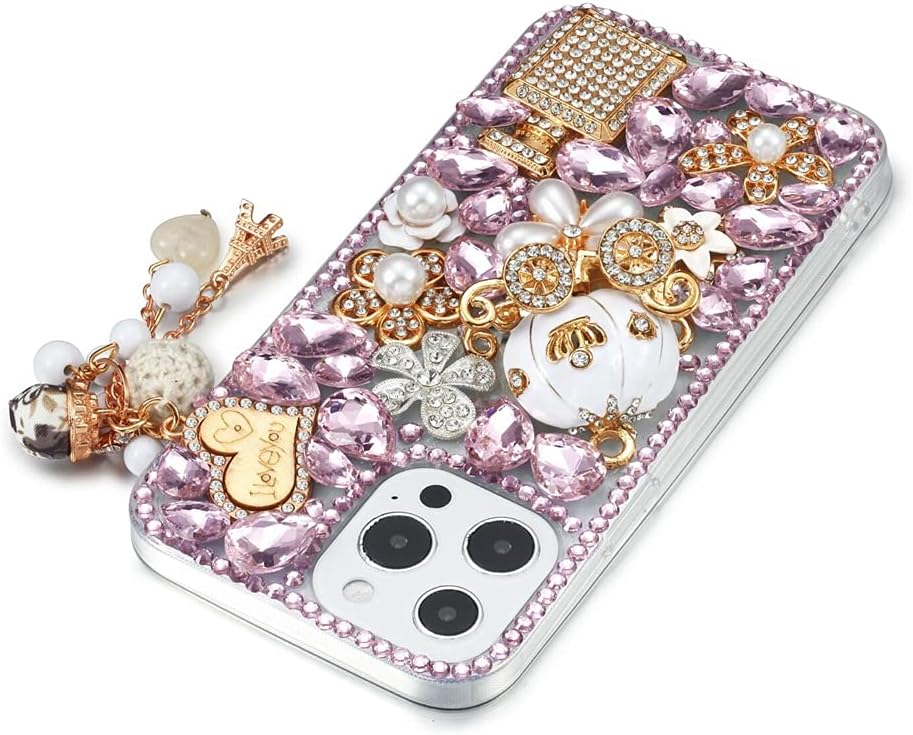 Funda para iPhone 13 Pro con diamantes de imitación, bonita funda con purpurina para mujeres y niñas, diseño de calabaza, cristal brillante, con