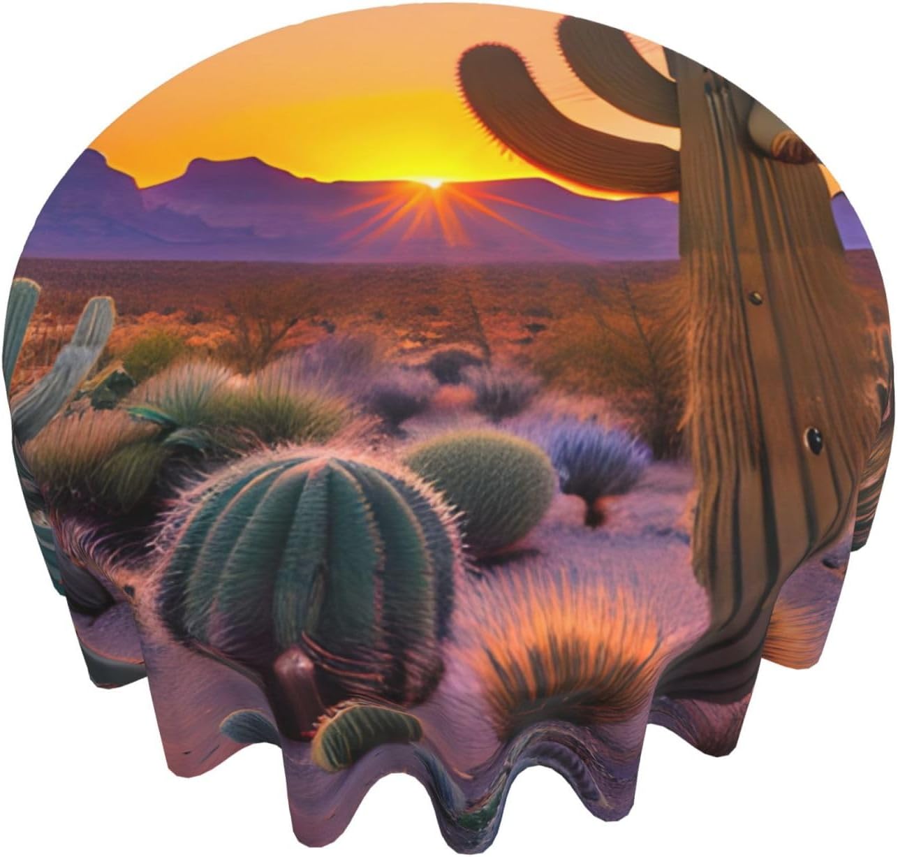 ZISHAK Mantel decorativo redondo Cactus Desert Sunsets transforma tus mesas de comedor y café con nuestro exuberante acento de lino