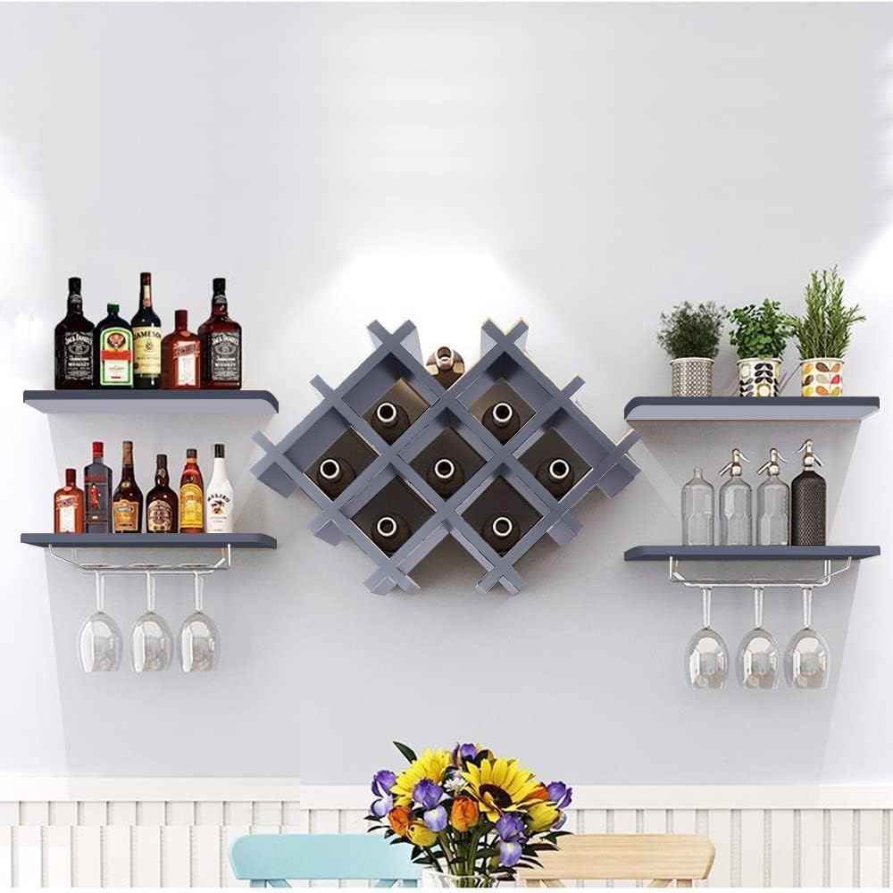 Armario de vino moderno de 5 piezas para colgar en la pared, accesorios de bar para botellas, soporte para almacenamiento de vidrio, estante