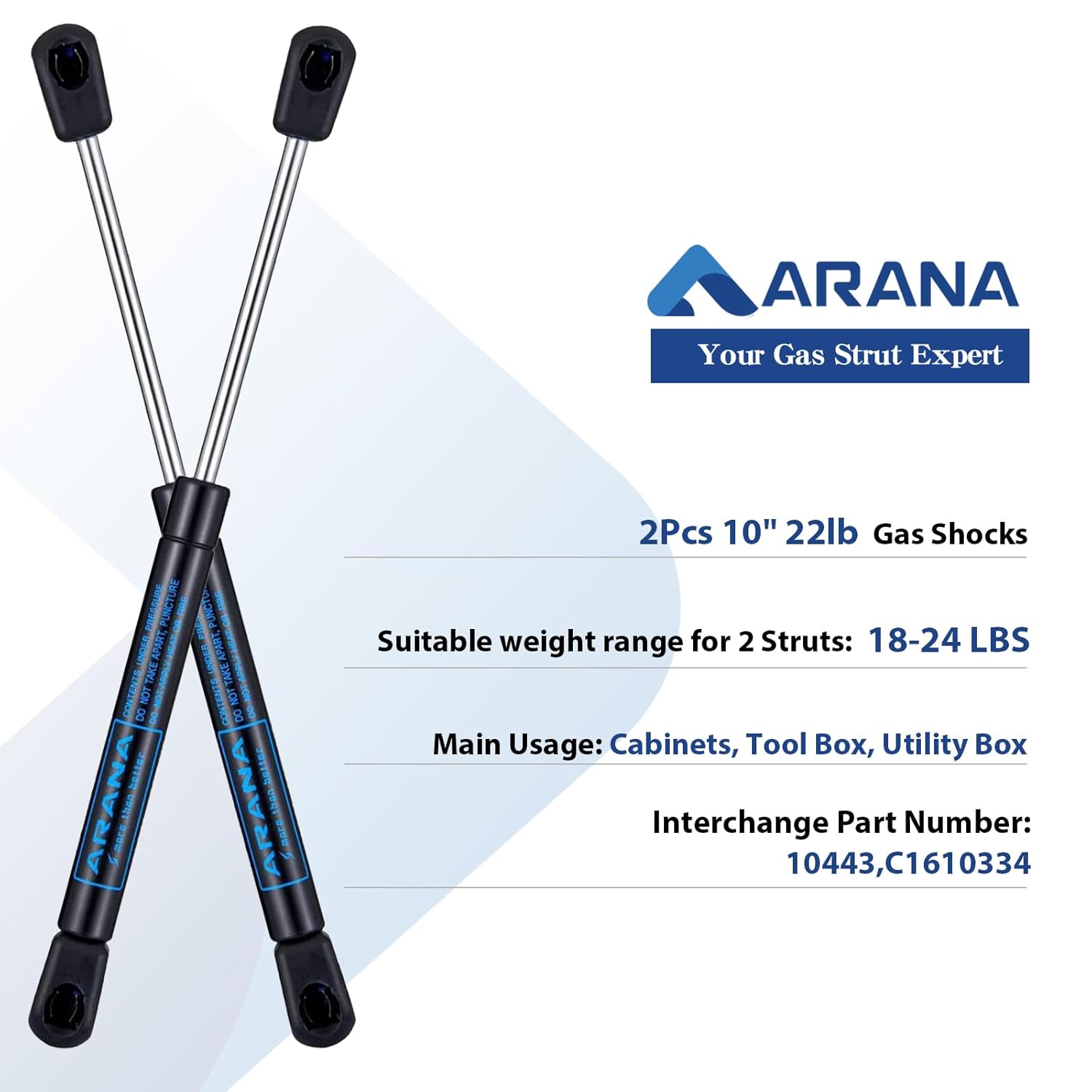 ARANA C1610334 – Amortiguadores de resorte de gas de 10 pulgadas, 22 lb98N para gabinetes, caja de herramientas, caja de utilidad, tapas de caja de