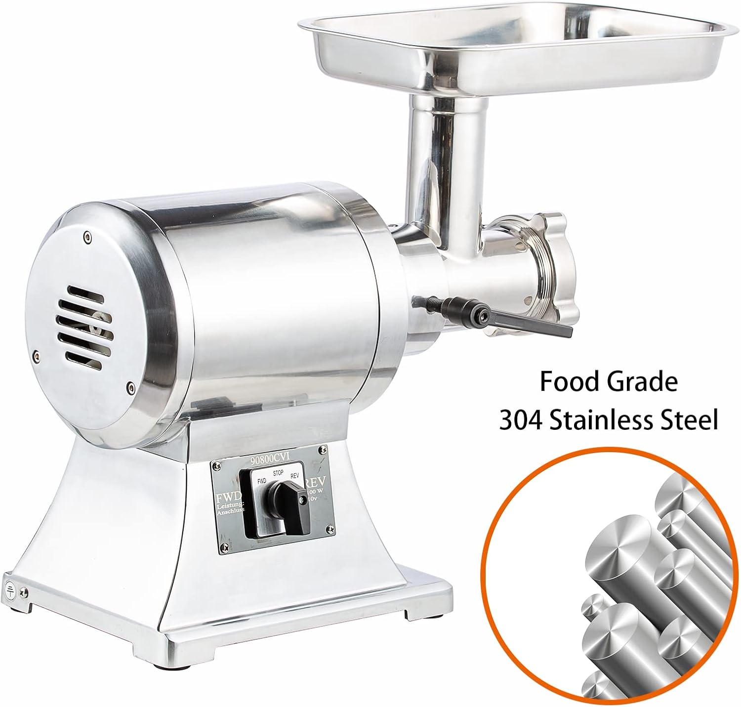 Picadora de carne comercial de 110 V, 1100 W, 550 librashora, picadora de carne industrial de acero inoxidable desmontable de 193 rmin con 4