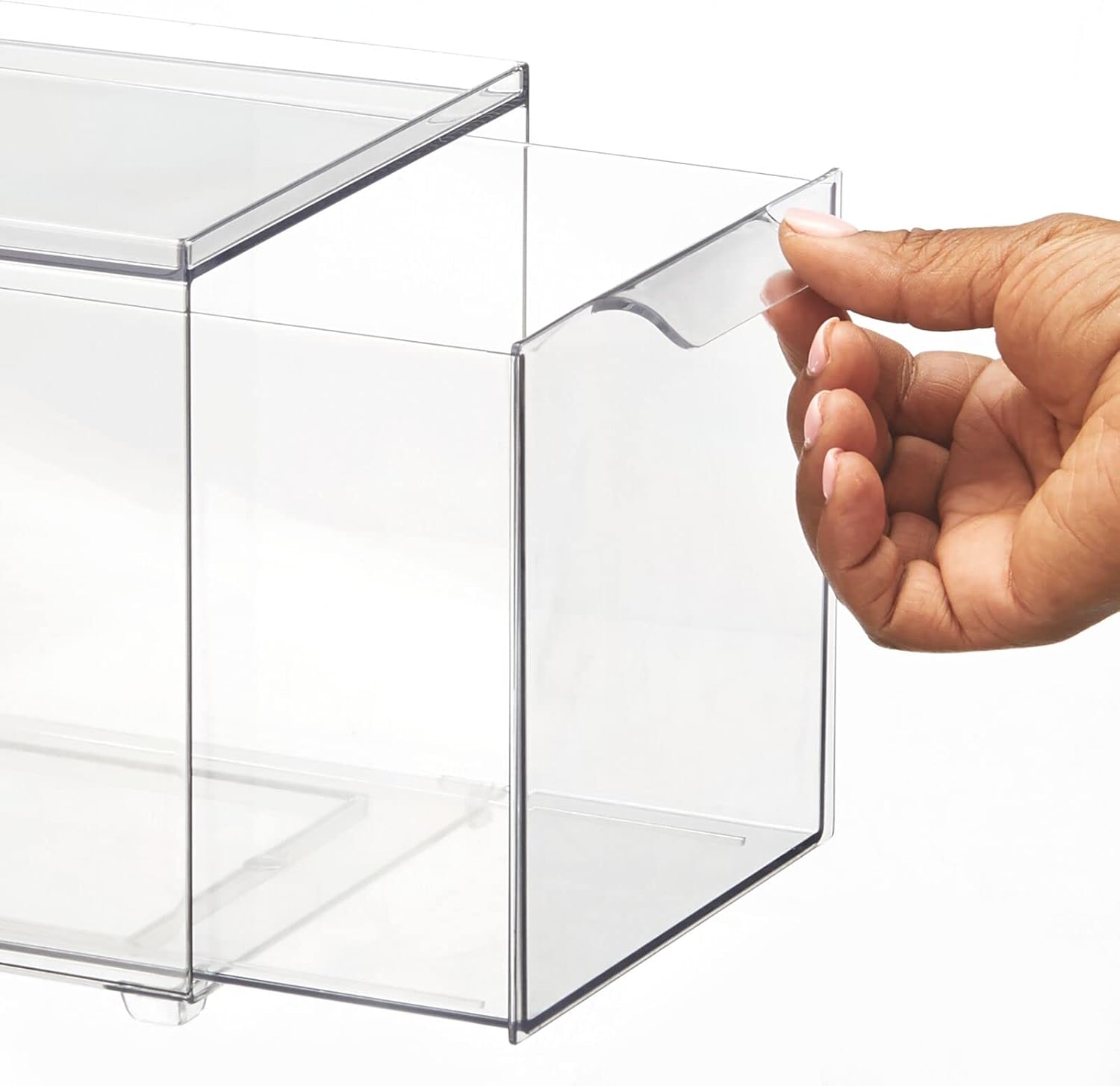 mDesign Contenedor organizador de baño de plástico con cajón extraíble, contenedor de almacenamiento delgado y apilable para accesorios de baño,
